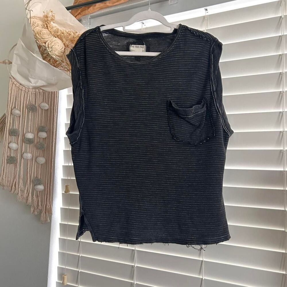 Free people grey charcoal slouchy oversized relaxed pocket tee | striped XS - Picture 2 of 7